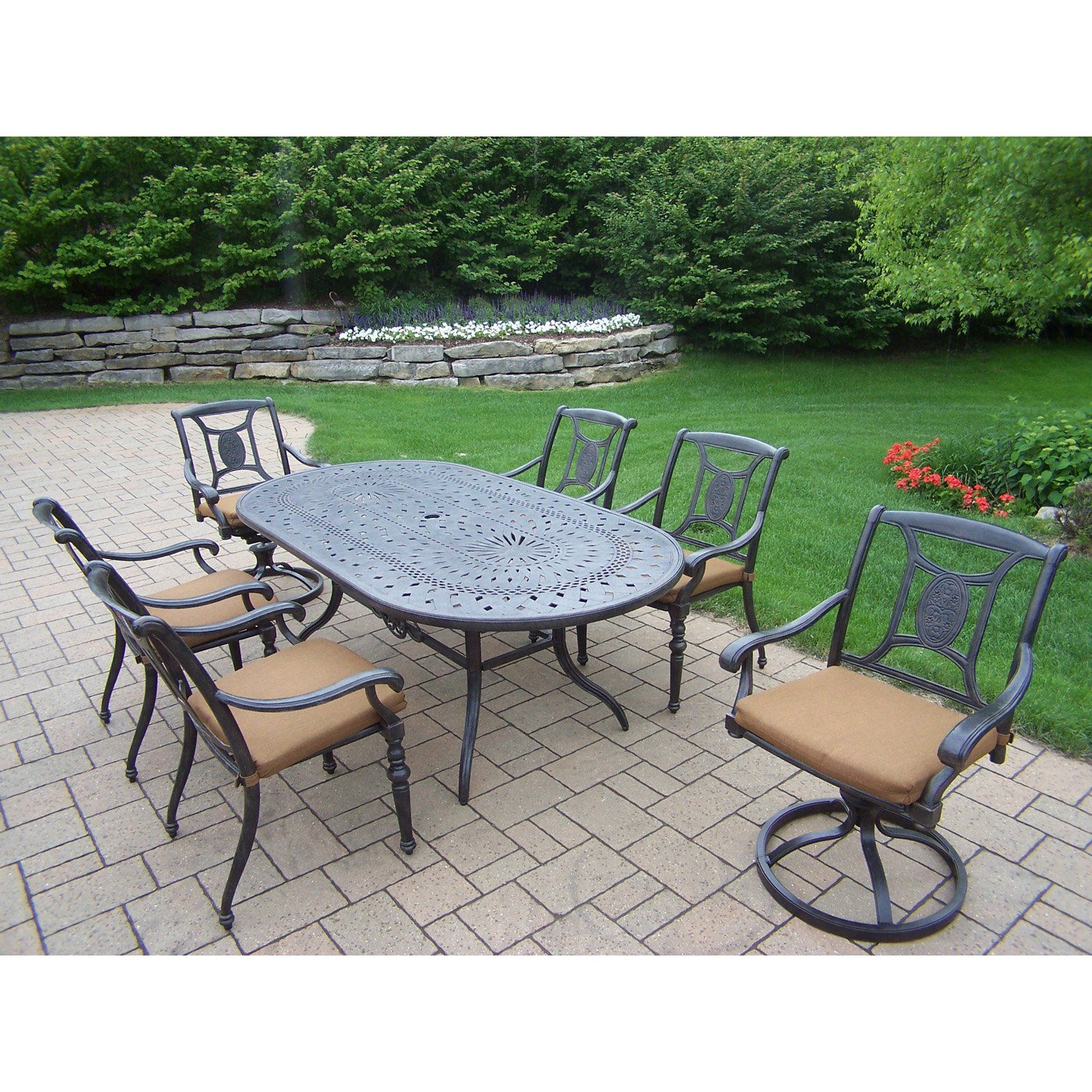 Oval 7 Piece Outdoor Patio Dining Sets Regarding Best And Newest Oakland Living Victoria Aluminum 7 Piece Oval Patio Dining Set (View 10 of 15)
