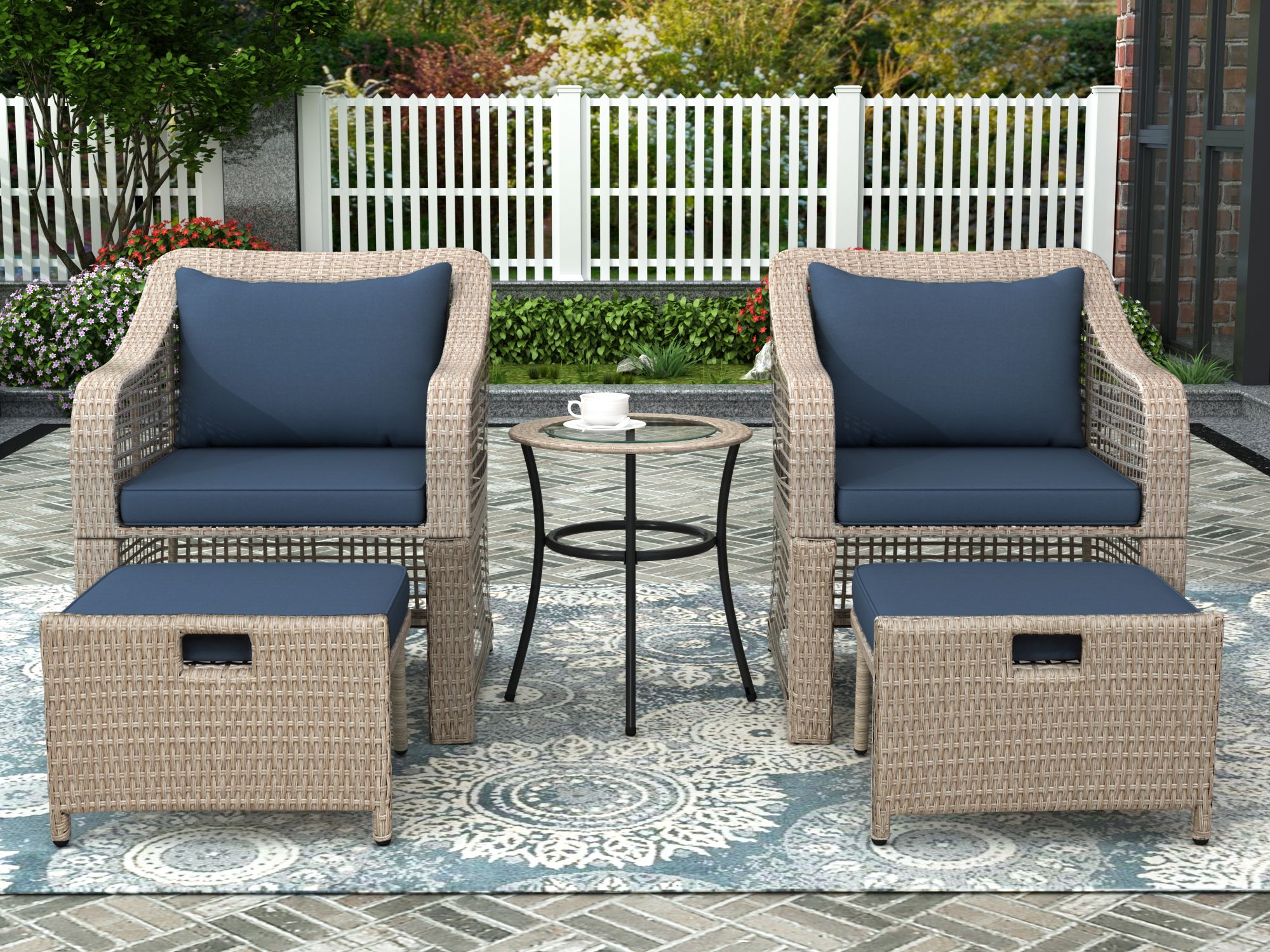 Patio Conversation Sets And Cushions Intended For Well Liked 5 Piece Outdoor Patio Chairs Set, Btmway Rattan Wicker Patio (View 4 of 15)