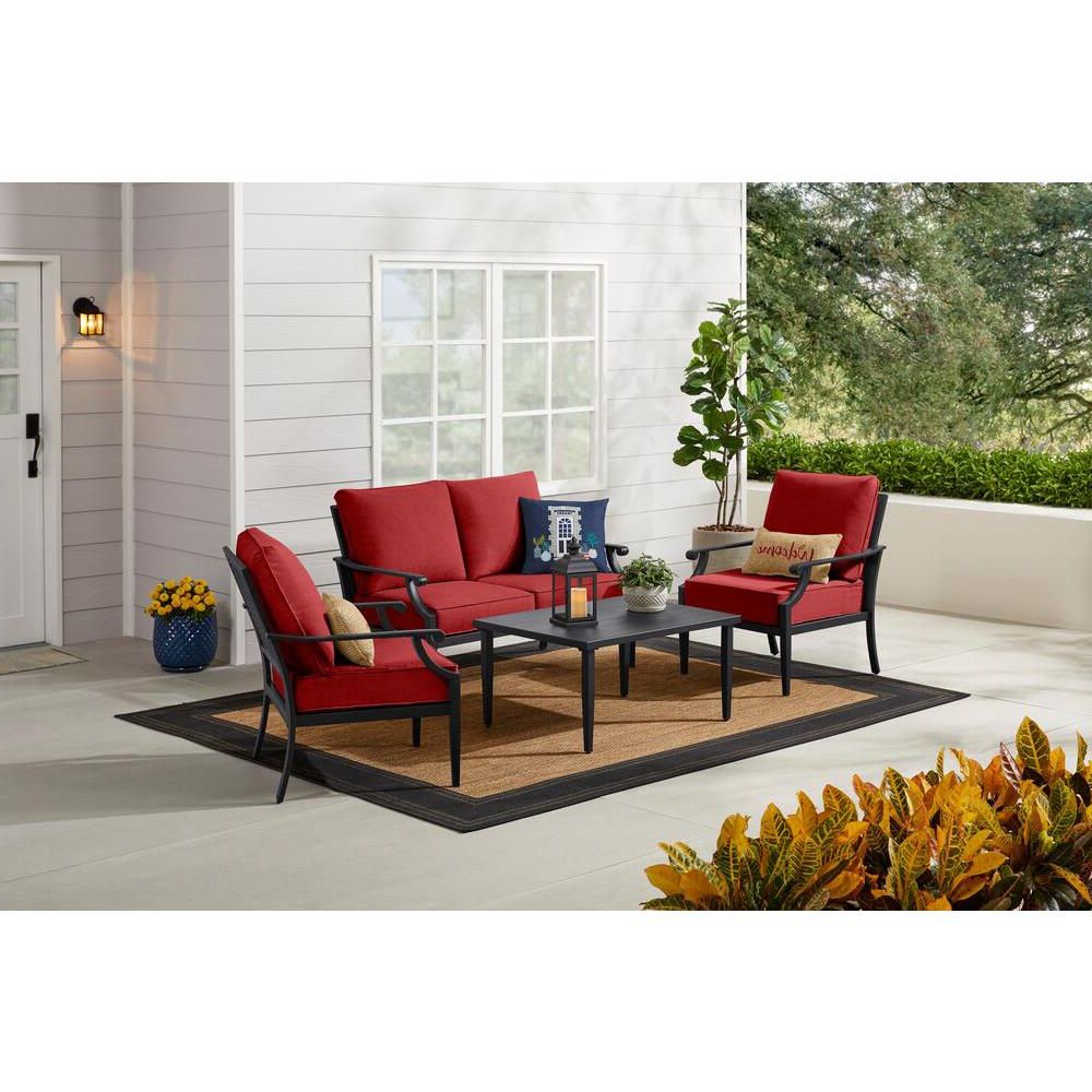 Patio Conversation Sets And Cushions With Regard To Widely Used Hampton Bay Braxton Park 4 Piece Black Steel Outdoor Patio Conversation (View 12 of 15)