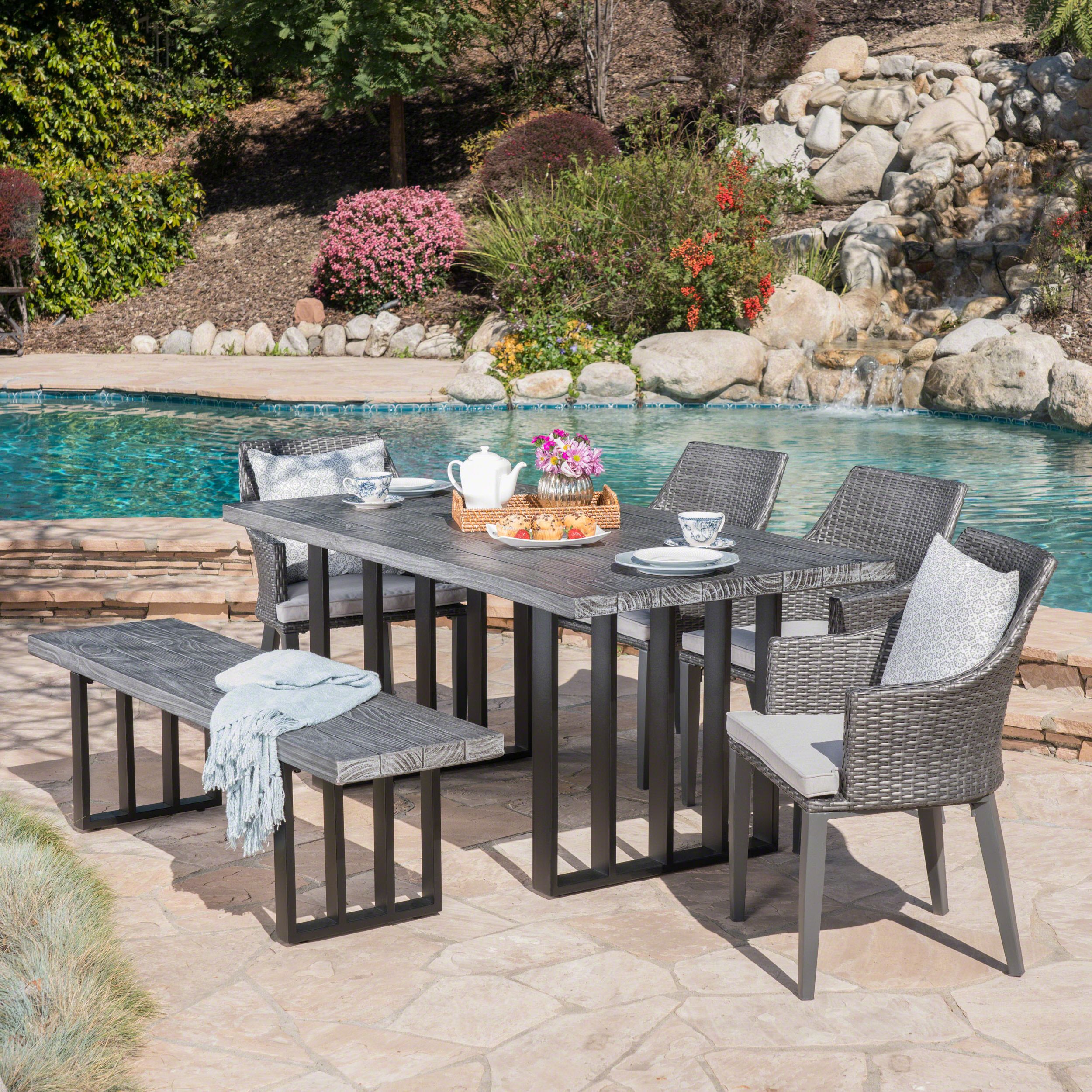Patio Dining Sets With Cushions Inside Best And Newest Beatrice Outdoor 6 Piece Wicker Dining Set With Weight Concrete Dining (View 6 of 15)
