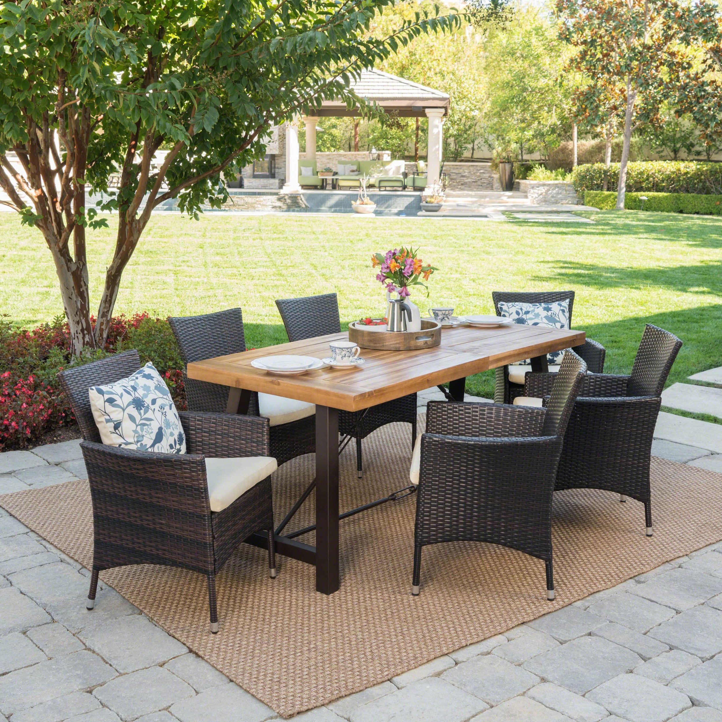 Patio Dining Sets With Cushions With Fashionable Christopher Knight Home Torrens Outdoor 7 Piece Rectangle Wicker Wood (View 1 of 15)