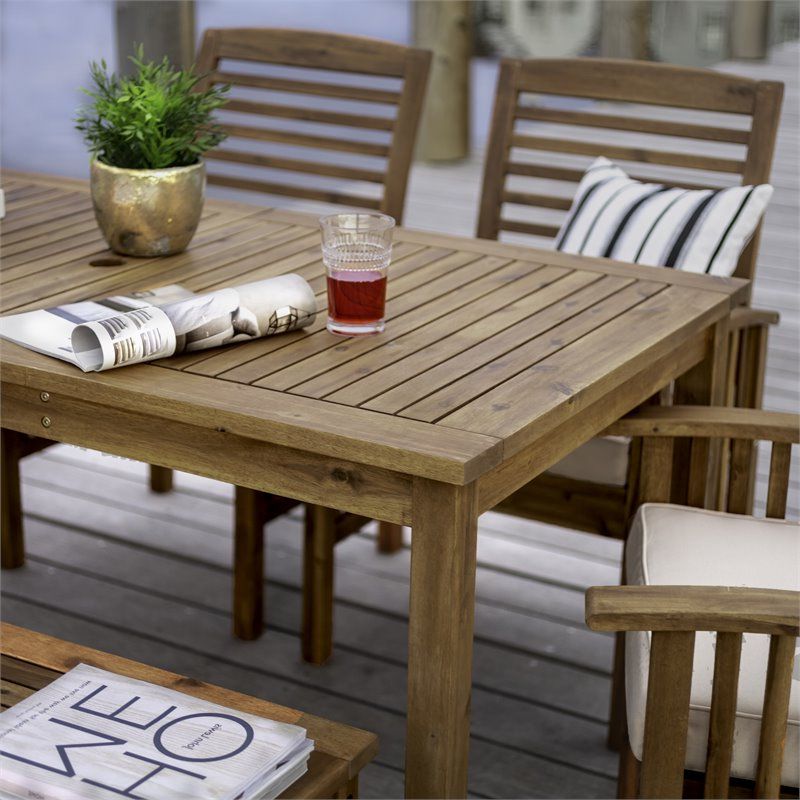 Pemberly Row Acacia Wood Patio 6 Piece Dining Set In Brown – Pr 1810260 With Regard To Most Current Brown Acacia 6 Piece Patio Dining Sets (View 10 of 15)