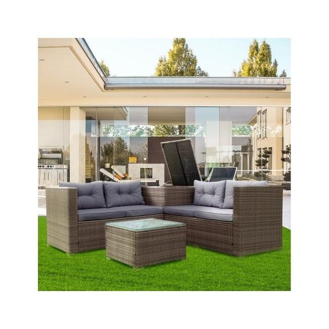 Popular 4 Piece Gray Outdoor Patio Seating Sets Throughout 4 Piece Patio Sectional Wicker Rattan Outdoor Furniture Sofa Set With (View 7 of 15)