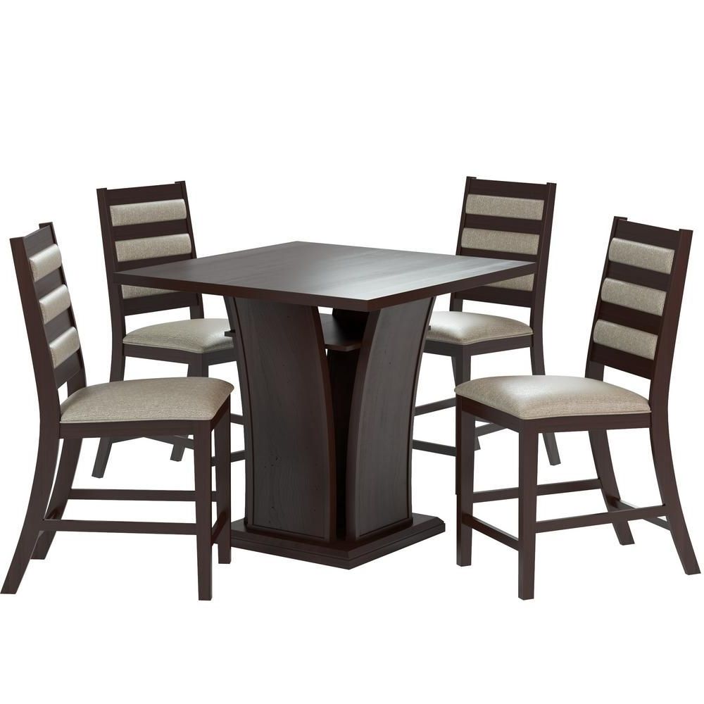 Popular 5 Piece Cafe Dining Sets Within Corliving Bistro 5 Piece Counter Height Cappuccino Dining Set With (View 11 of 15)