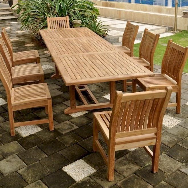 Popular Anderson Teak Bahama 9 Piece Teak Patio Dining Set W/ 77 X 39 Inch Intended For 9 Piece Teak Outdoor Dining Sets (View 7 of 15)