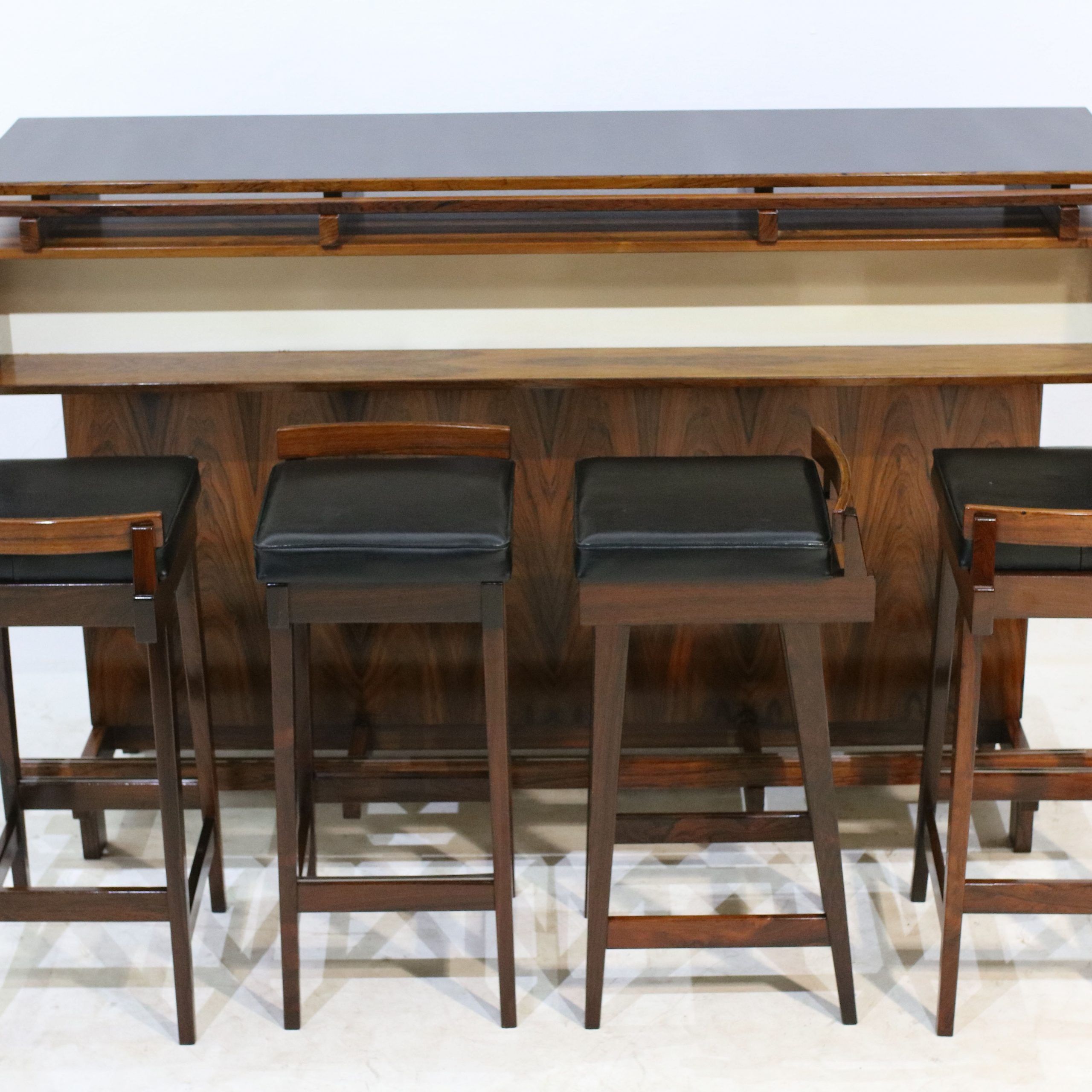 Popular Bar Tables With 4 Counter Stools Regarding Rosewood Dry Bar Cabinet And 4 Bar Stools From Dyrlund – 1960s – Design (View 15 of 15)