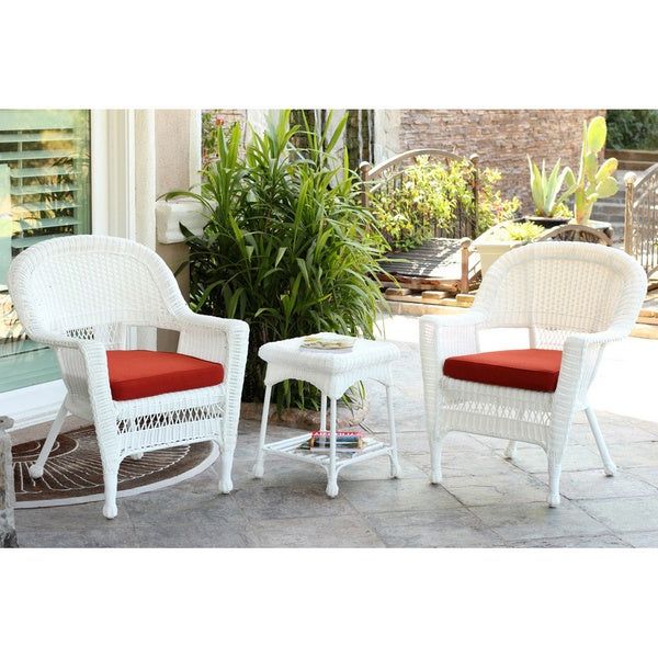 Popular Beige Wicker And Green Fabric Patio Bistro Sets Throughout Shop 3 Piece White Wicker Bistro Set – Free Shipping Today – Overstock (View 9 of 15)