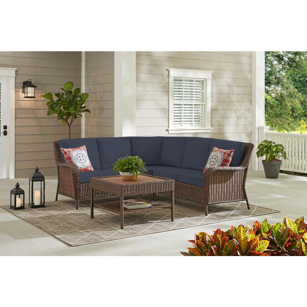 Popular Blue And Brown Wicker Outdoor Patio Sets With Hampton Bay Cambridge 4 Piece Brown Wicker Outdoor Patio Sectional Sofa (View 10 of 15)