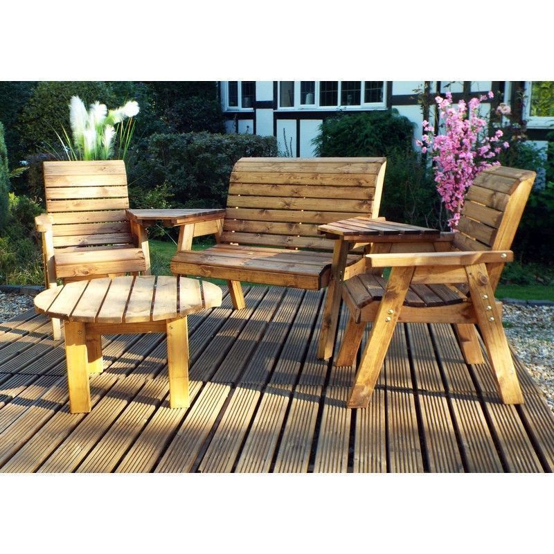Popular Charles Taylor 4 Seat Round Garden Furniture Set – Green Cushion – Buy For Green Outdoor Seating Patio Sets (View 1 of 15)