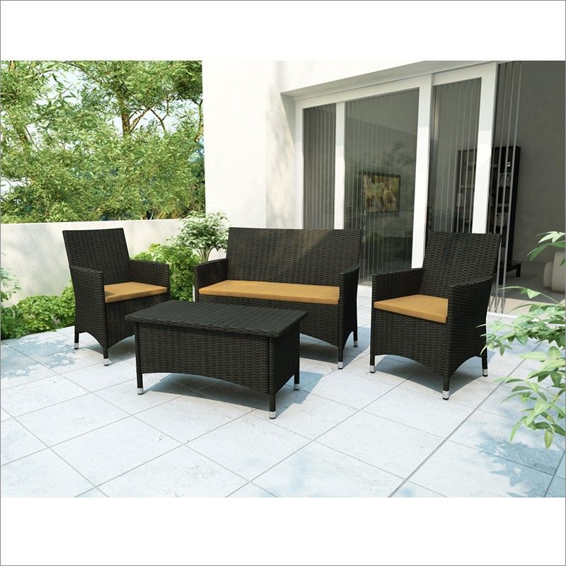 Popular Corliving Sonax Aluminum Rope Weave Cascade 4 Piece Patio Set In For Black Weave Outdoor Modern Dining Chairs Sets (View 2 of 15)