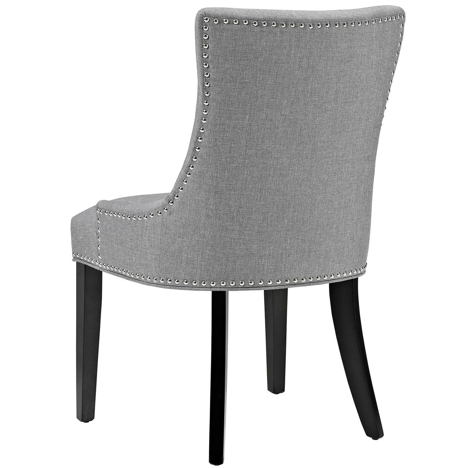 Popular Dark Gray Fabric Outdoor Patio Bar Chairs Sets For Upholstered Fabric Nailhead Parsons Dining Side Chairs In Light Gray (View 12 of 15)