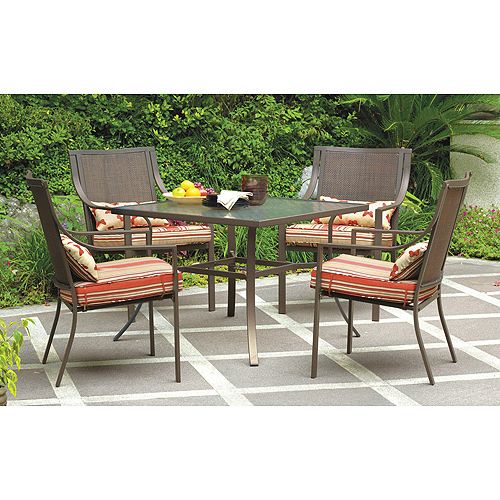 Popular Mainstays Alexandra Square 5 Piece Outdoor Patio Dining Set, Red Stripe Throughout Red 5 Piece Outdoor Dining Sets (View 13 of 15)
