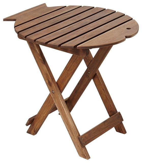 Popular Natural Wood Outdoor Side Tables Throughout Coastal Monterey Fish Natural Wood Outdoor Folding Table – Beach Style (View 12 of 15)