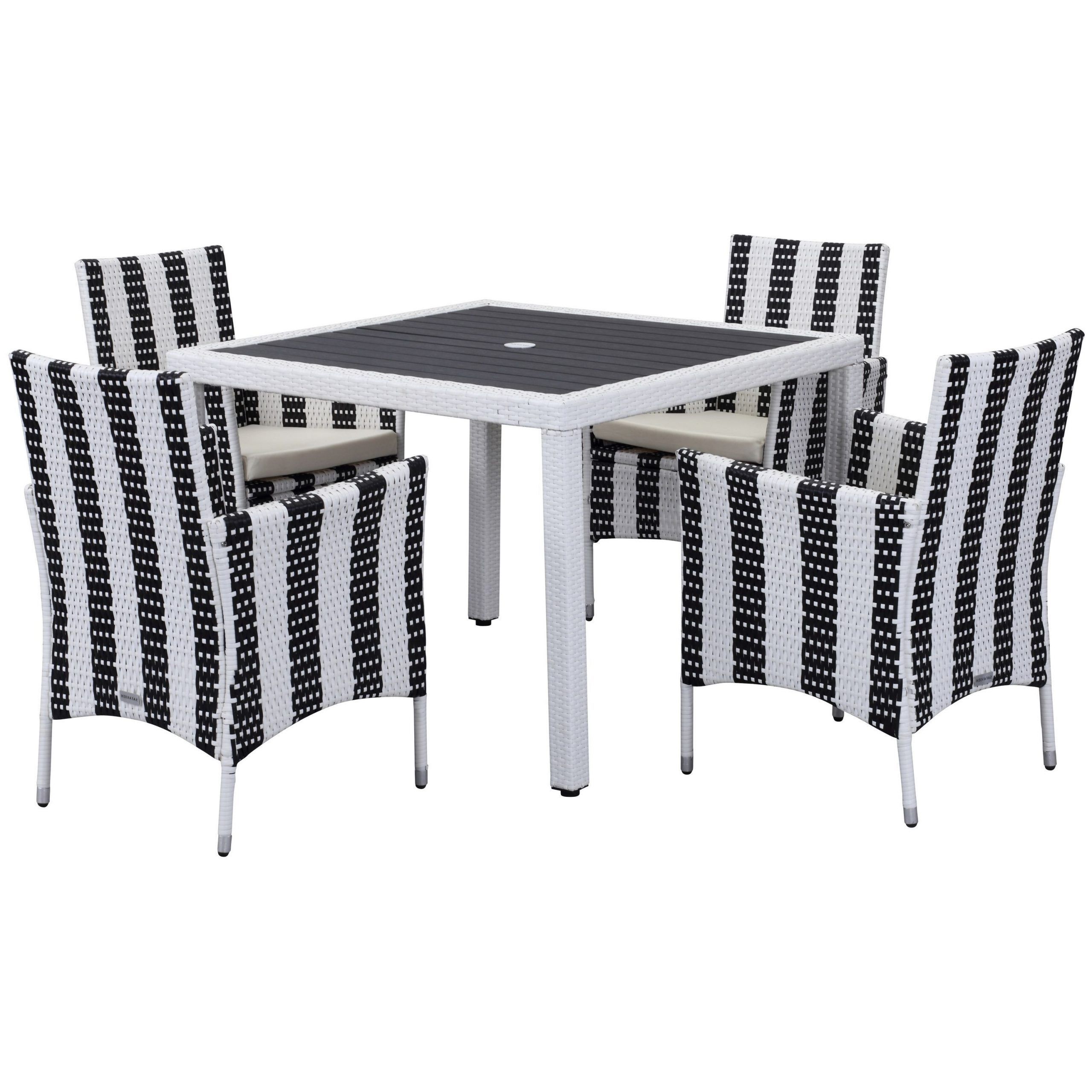 Popular Safavieh Outdoor Living Frazier Black/ White Dining Set (5 Piece) (pvc Regarding Black Outdoor Dining Modern Chairs Sets (View 2 of 15)