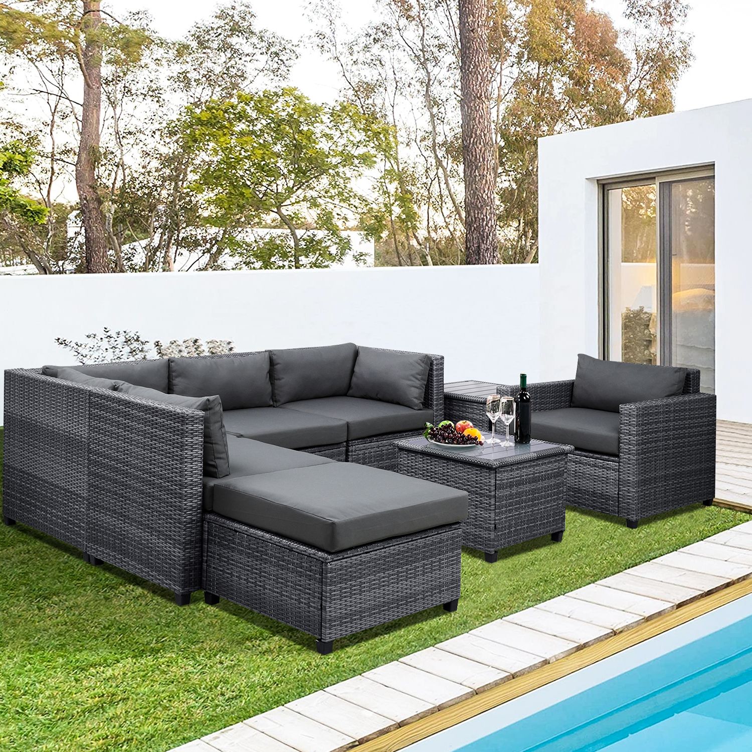 Popular Sectional Patio Chairs & Seating Sofa Furniture For Living Room Outdoor With Gray All Weather Outdoor Seating Patio Sets (View 7 of 15)