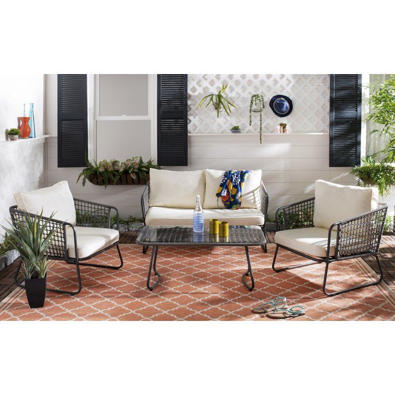 Popular White 4 Piece Outdoor Seating Patio Sets Intended For Bungalow Rose Conley 4 Piece Rattan Sofa Seating Group With Cushions (View 2 of 15)