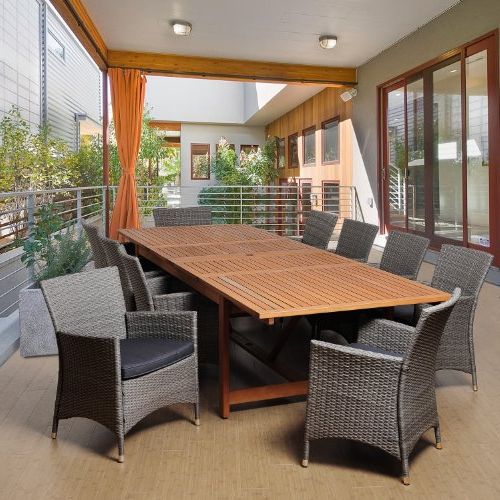 Preferred Amazonia Oakwood 11 Piece Eucalyptus/wicker Extendable Rectangular Intended For 11 Piece Extendable Patio Dining Sets (View 8 of 15)