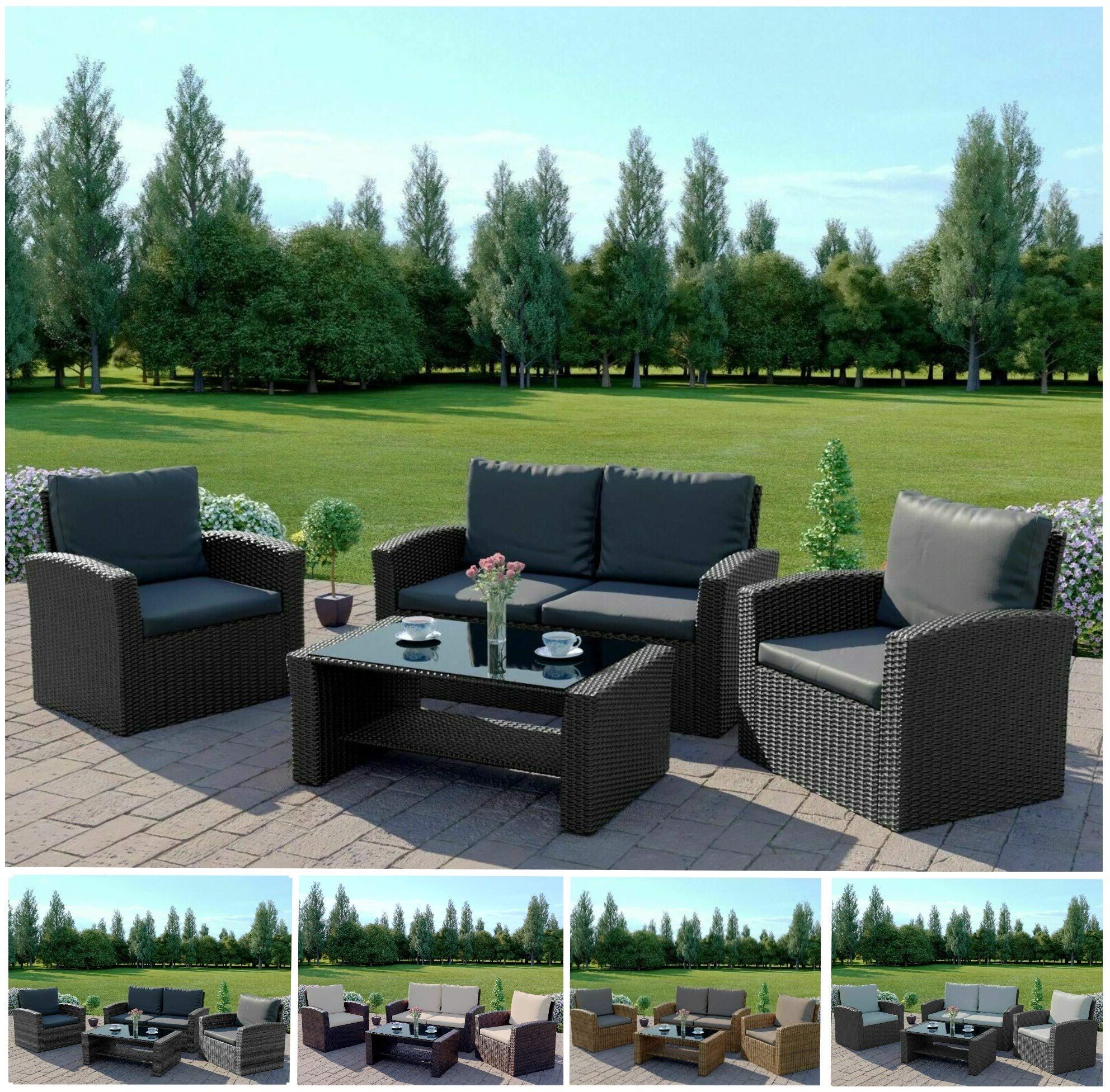 Preferred Black And Gray Outdoor Table And Chair Sets With Regard To Abreo Rattan Outdoor Garden Patio Conservatory 4 Seater Sofa Furniture (View 1 of 15)