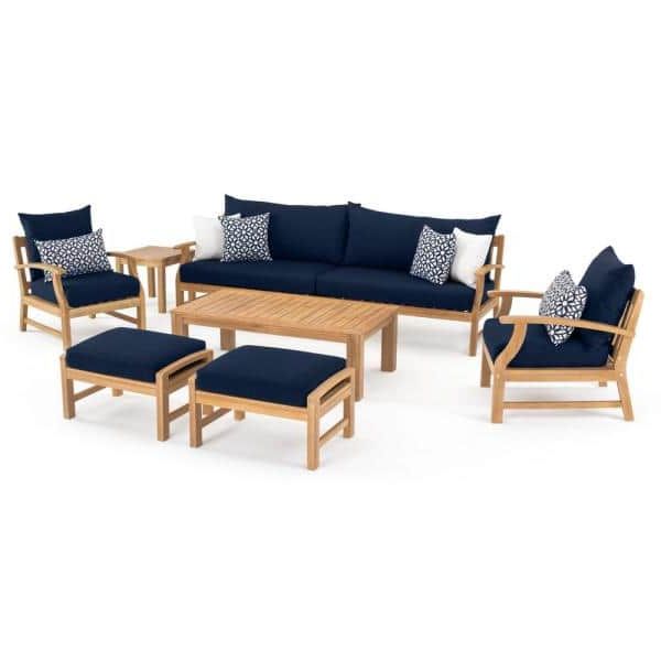 Preferred Blue Cushion Patio Conversation Set Pertaining To Rst Brands Kooper 8 Piece Wood Patio Conversation Set With Sunbrella (View 3 of 15)