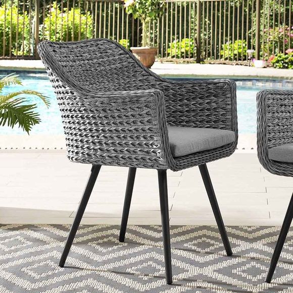 Preferred Endeavor Outdoor Patio Wicker Rattan Dining Armchair In Gray Gray Within Black Weave Outdoor Modern Dining Chairs Sets (View 6 of 15)