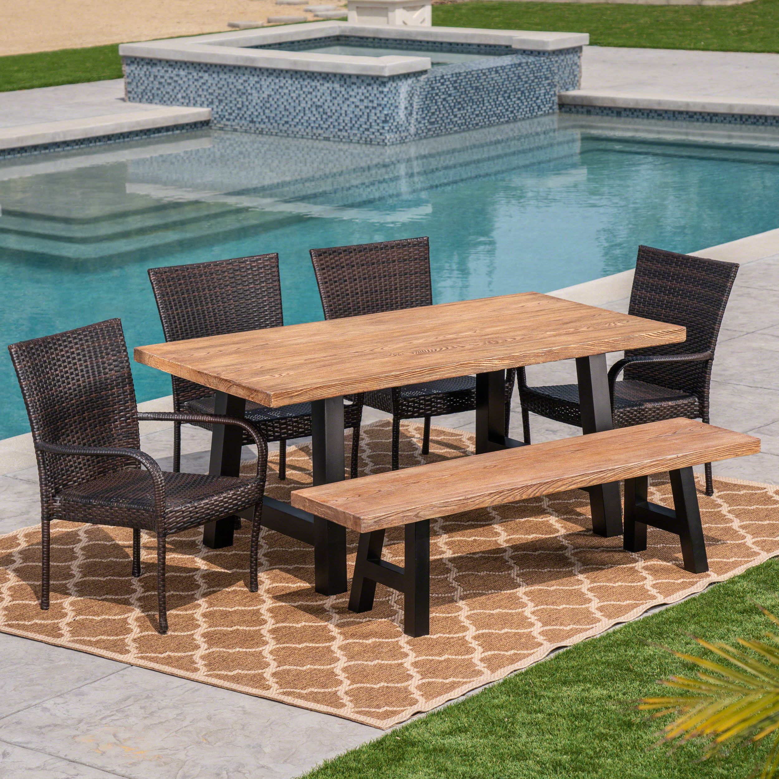 Preferred Natural Woven Modern Outdoor Chairs Sets With Regard To Francis Outdoor 6 Piece Stacking Wicker Dining Set With Light Weight (View 1 of 15)