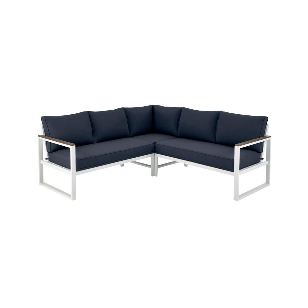 Preferred Navy Outdoor Seating Sectional Patio Sets Intended For Hampton Bay West Park White Aluminum Outdoor Patio Sectional Sofa (View 5 of 15)