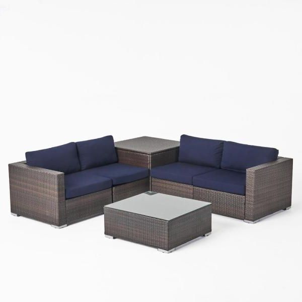 Preferred Navy Outdoor Seating Sectional Patio Sets Throughout Noble House Santa Rosa Multi Brown 6 Piece Wicker Patio Conversation (View 3 of 15)