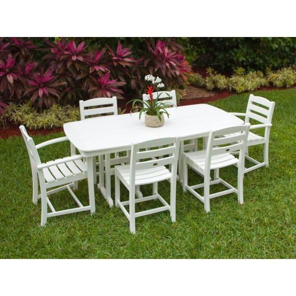 Preferred Polywood La Casa Cafe White 7 Piece Plastic Outdoor Patio Dining Set Intended For White 4 Piece Outdoor Seating Patio Sets (View 10 of 15)