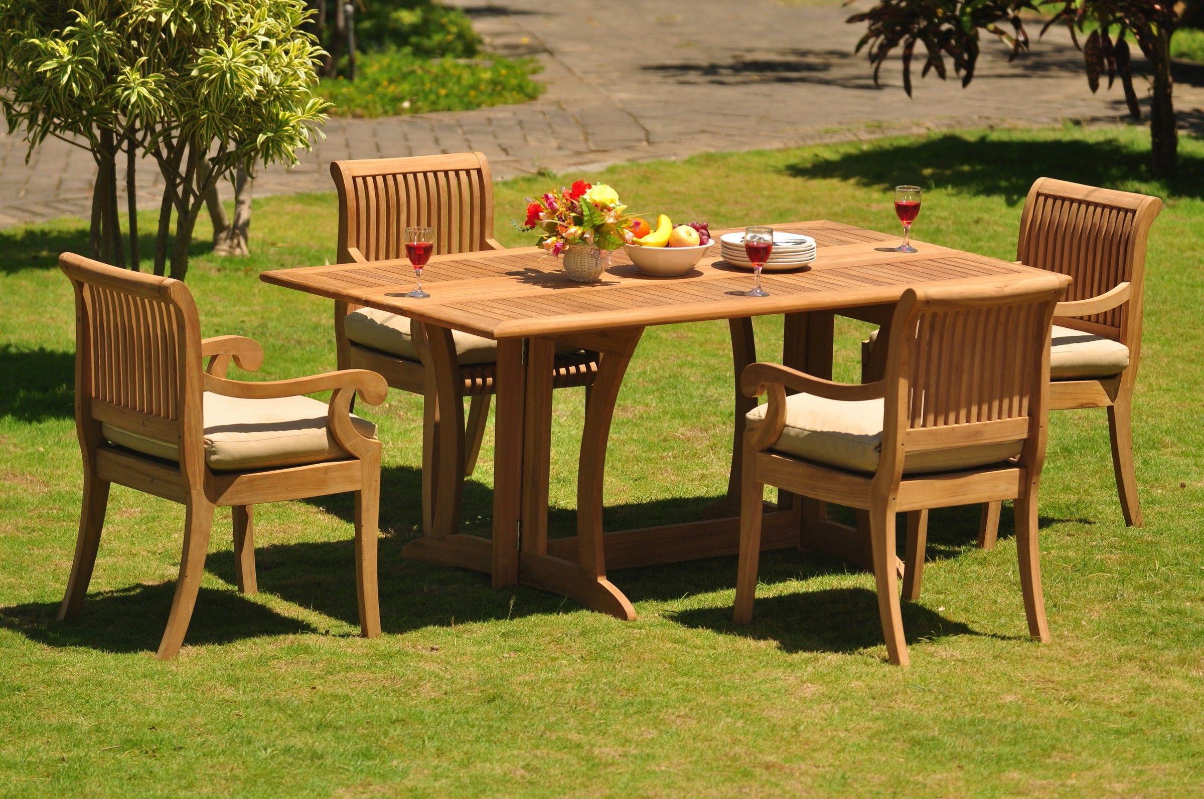 Preferred Teak Wood Rectangular Patio Dining Sets Regarding Teak Dining Set: 4 Seater 5 Pc: 69" Warwick Dining Rectangle Table And (View 3 of 15)