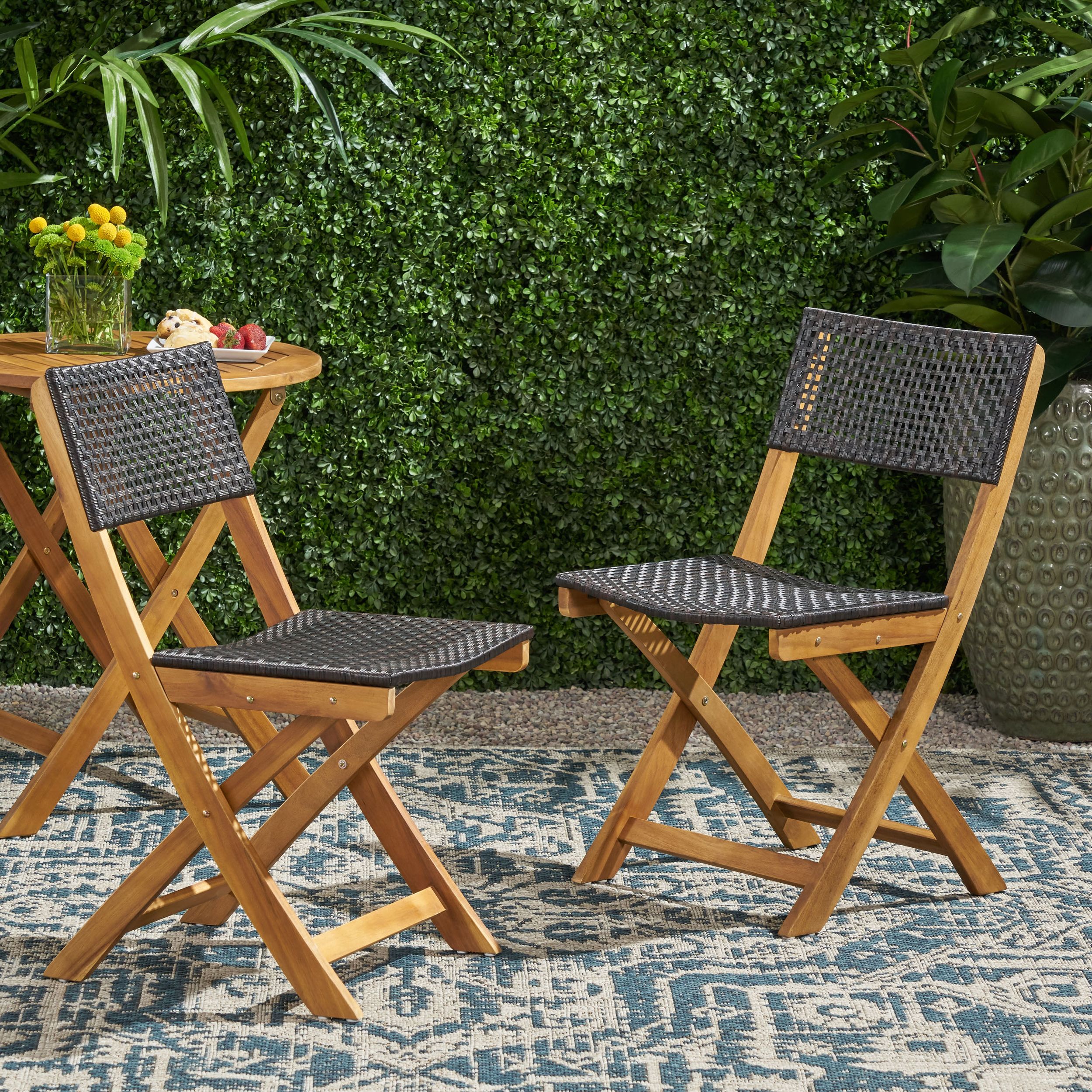 Preferred Wood Outdoor Armchair Sets In Maison Outdoor Acacia Wood Foldable Bistro Chairs With Wicker Seating (View 3 of 15)