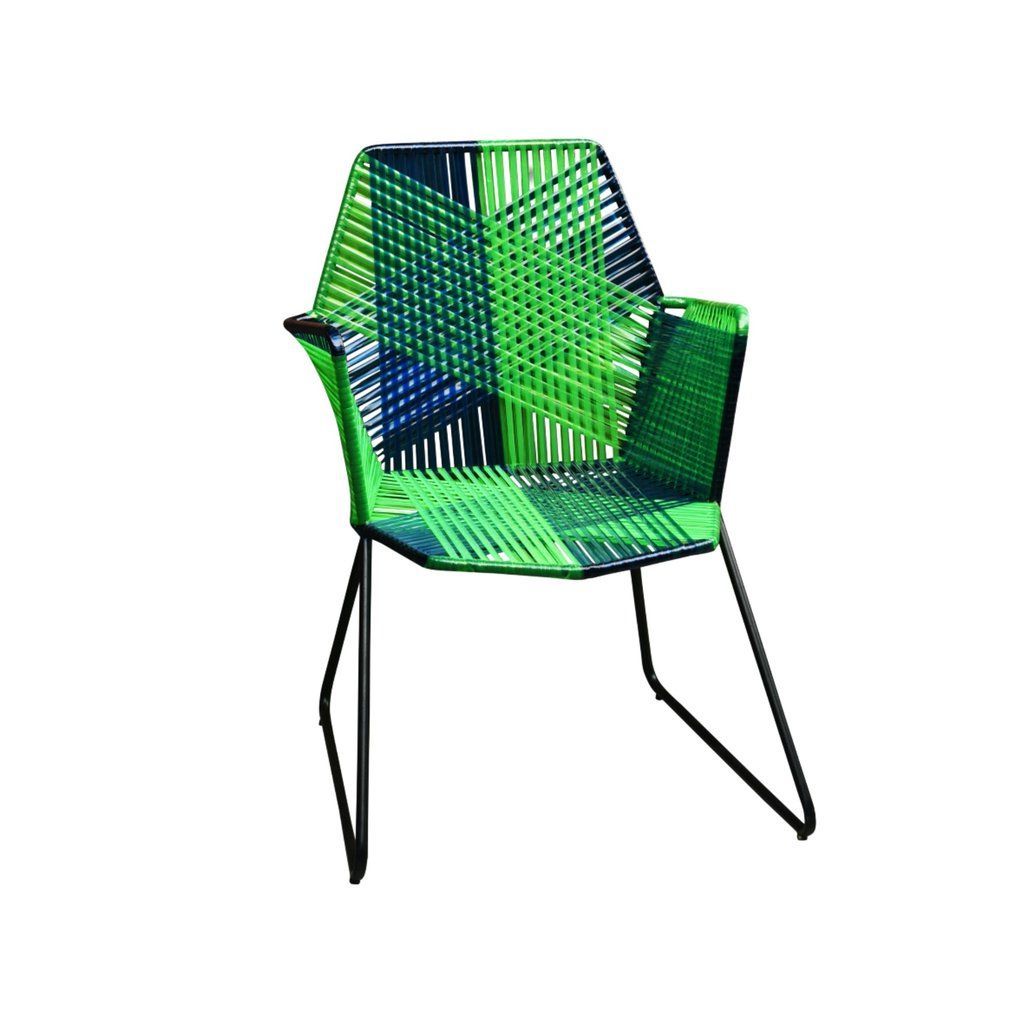 Psychedelic Metal & Plastic Cane Outdoor Garden Chair In Blue & Green Intended For Latest Green Steel Indoor Outdoor Armchair Sets (View 9 of 15)