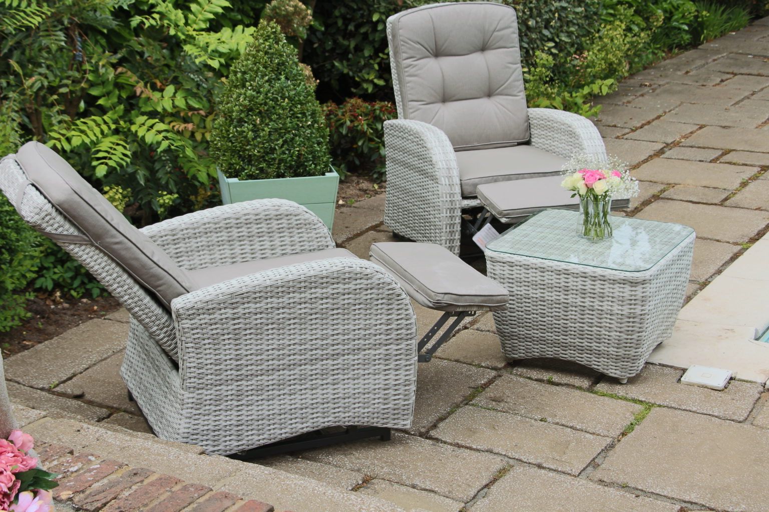 Rattan Wicker Outdoor Seating Sets Inside Popular Bellevue Rattan Rocking Reclining Chair Set – Majestique – Crownhill (View 7 of 15)