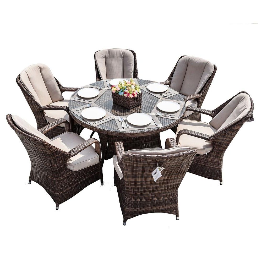 Rattan Wicker Outdoor Seating Sets Within Most Recently Released Direct Wicker Cordella Brown 7 Piece Wicker Round Outdoor Dining Set (View 12 of 15)