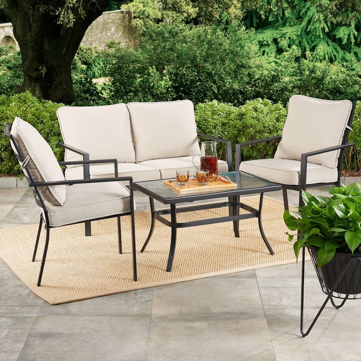 Recent 4 Piece Outdoor Patio Sets In Mainstays Richmond Hills 4 Piece Patio Loveseat Set With Gray Cushions (View 5 of 15)
