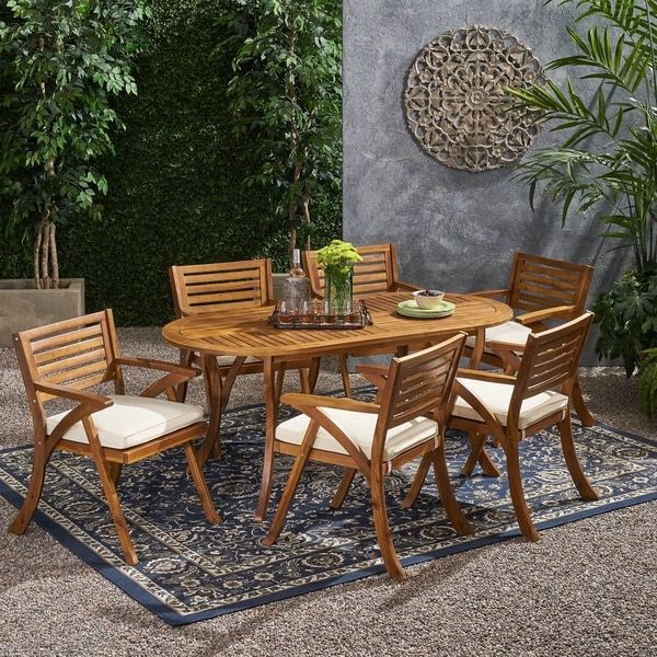 Recent Acacia Wood Outdoor Seating Patio Sets With Regard To Hermosa Outdoor 6 Seater Acacia Wood Oval Dining Set With Cushions (View 8 of 15)