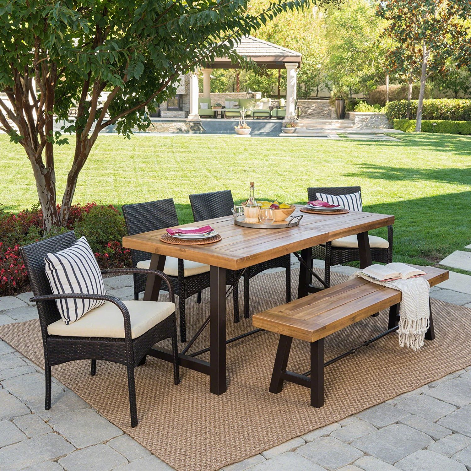 Recent Brown Acacia 6 Piece Patio Dining Sets Intended For Luxury Furniture Review: Belham Outdoor 6 Piece Teak Finished Acacia (View 1 of 15)