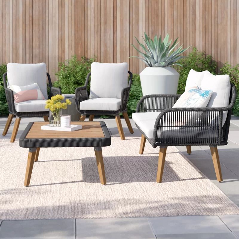 Recent Foundstone Sally 4 Piece Sofa Seating Group With Cushions & Reviews Within White 4 Piece Outdoor Seating Patio Sets (View 14 of 15)