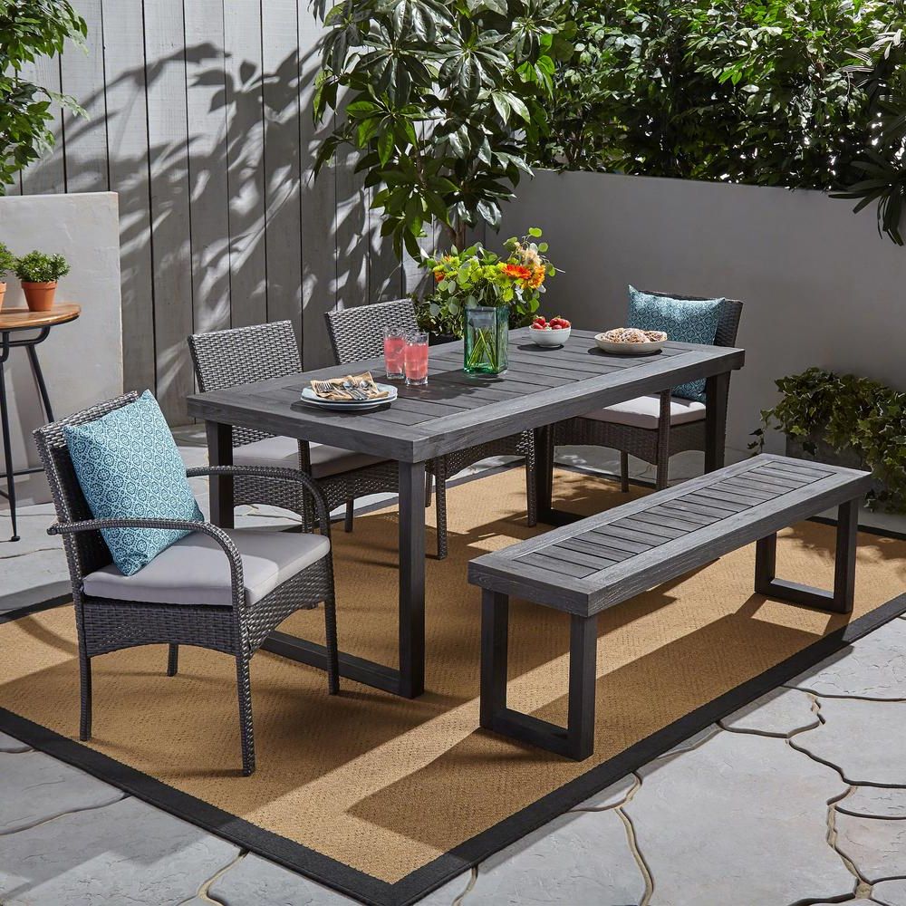 Recent Gray Wicker Rectangular Patio Dining Sets With Noble House Stillwater Grey 6 Piece Aluminum And Wicker Outdoor Dining (View 5 of 15)