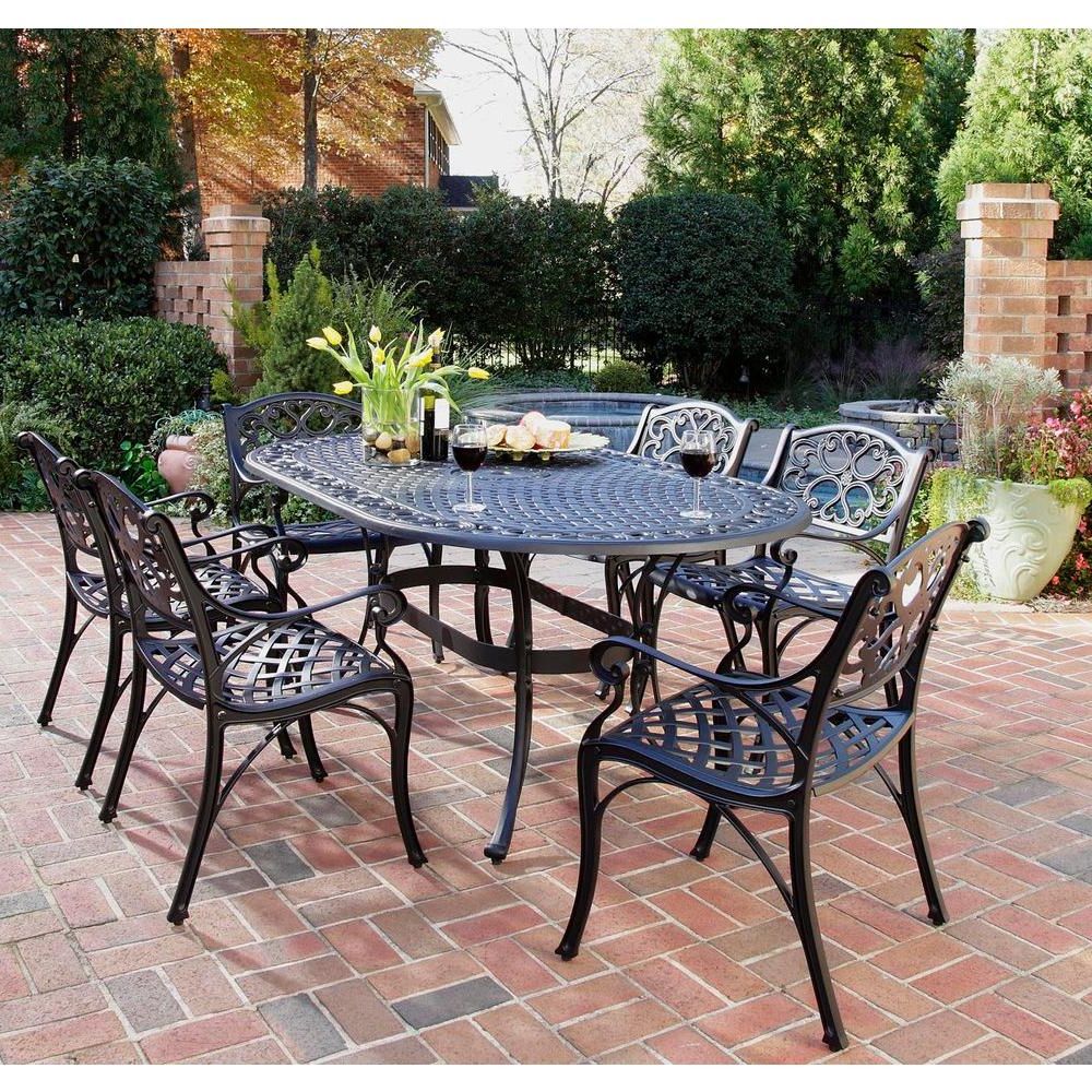Recent Home Styles Biscayne Black 7 Piece Patio Dining Set 5554 338 – The Home With Oval 7 Piece Outdoor Patio Dining Sets (View 8 of 15)