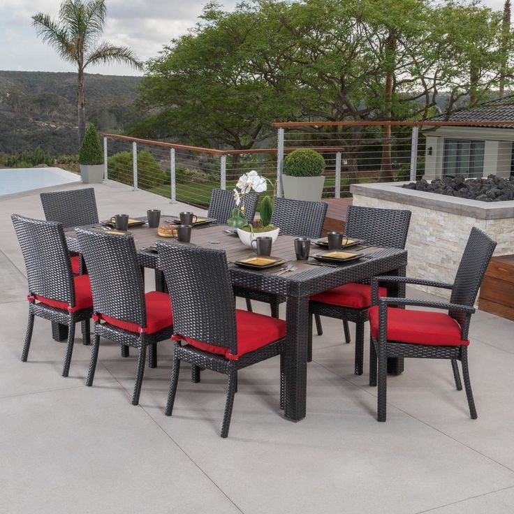 Recent Rst Brands Deco 9 Piece Patio Dining Set With Sunset Red Cushions Op Within Patio Dining Sets With Cushions (View 13 of 15)