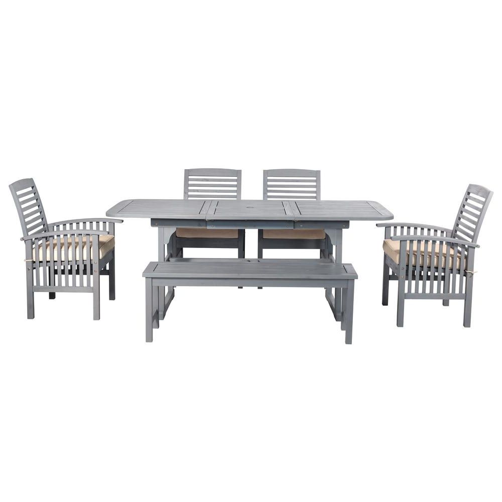 Recent Walker Edison Furniture Company Chevron Grey Wash 6 Piece Classic With Regard To Gray Wash Wood Porch Patio Chairs Sets (View 6 of 15)