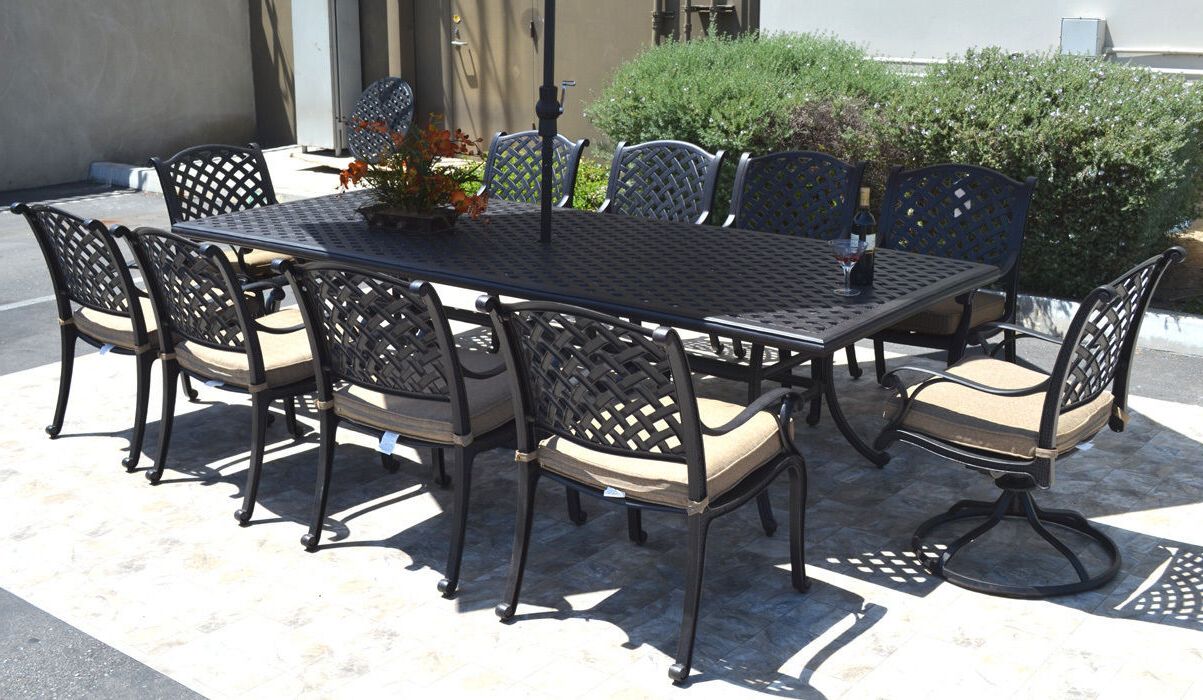 Rectangular Patio Dining Sets In Current Nassau 10 Person Cast Aluminum Patio Dining Set Rectangle Outdoor Table (View 13 of 15)