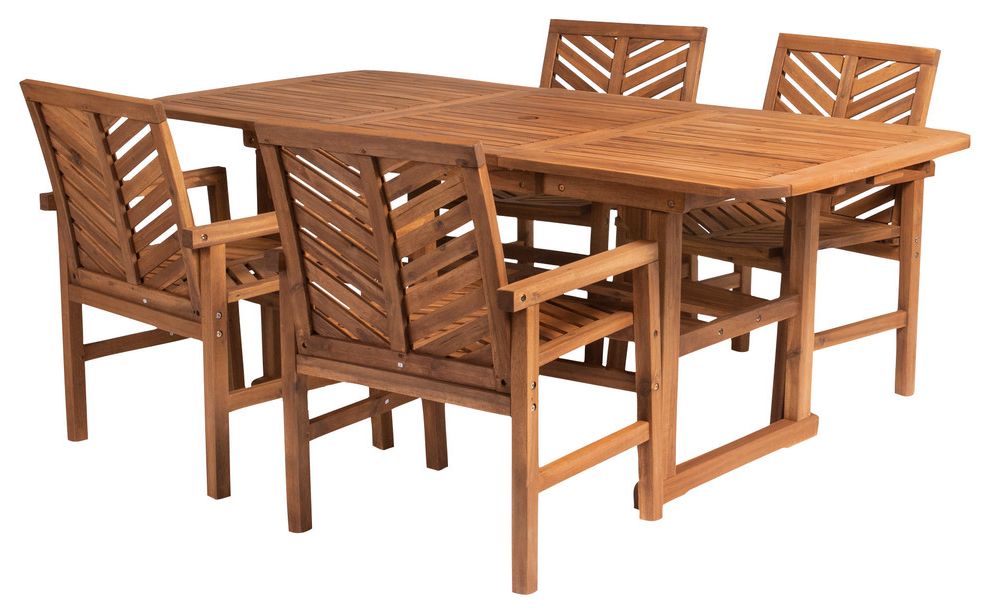 Rectangular Teak And Eucalyptus Patio Dining Sets Throughout Latest 5 Piece Extendable Outdoor Patio Dining Set – Transitional – Outdoor (View 12 of 15)