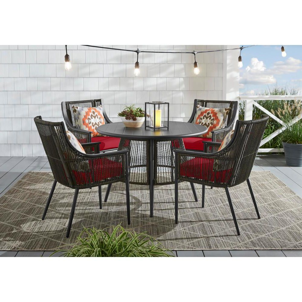 Red 5 Piece Outdoor Dining Sets Inside Favorite Hampton Bay Bayhurst 5 Piece Black Wicker Outdoor Patio Dining Set With (View 5 of 15)