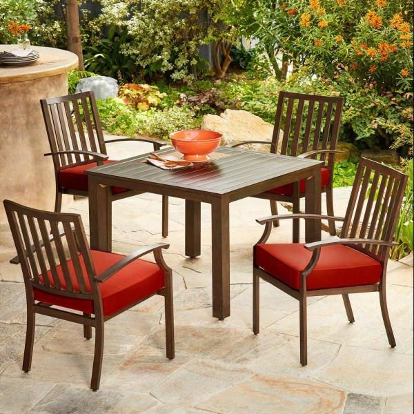 Red 5 Piece Outdoor Dining Sets Intended For Recent Royal Garden Bridgeport 5 Piece Metal Motion Outdoor Dining Set With (View 14 of 15)