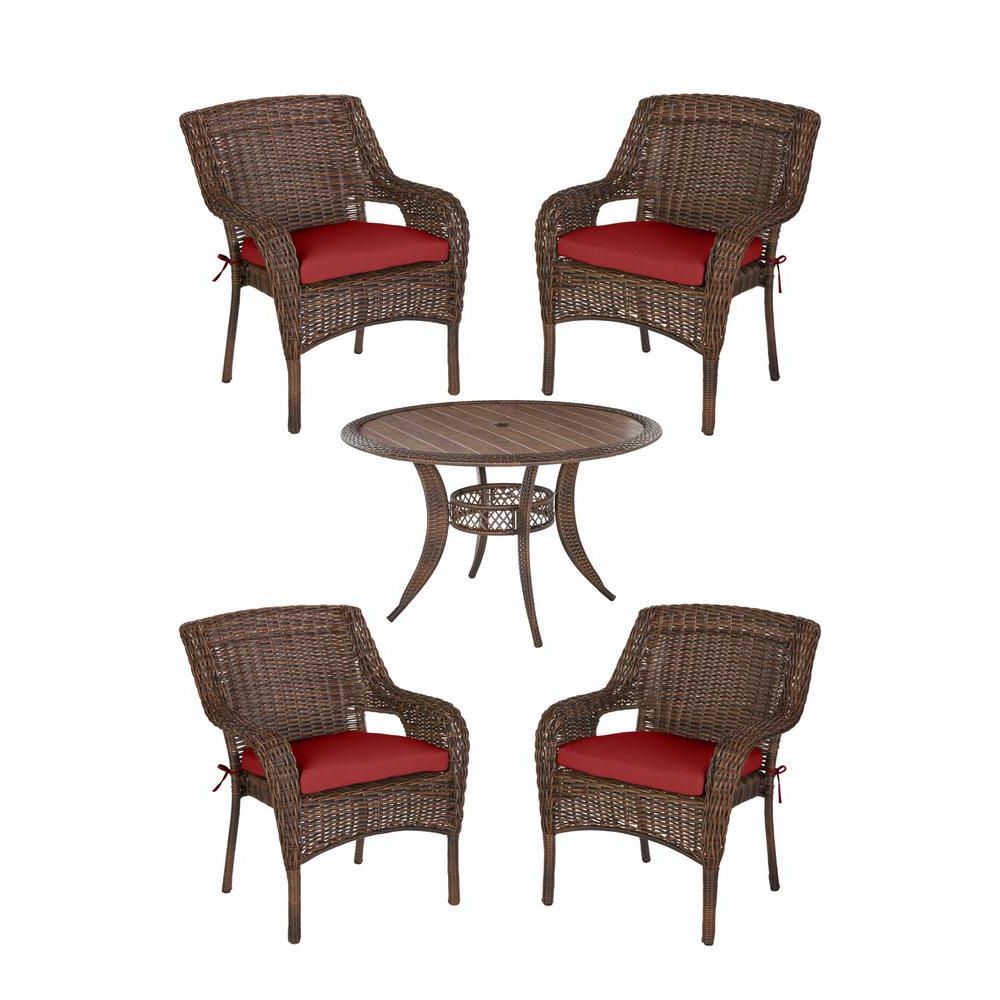 Red 5 Piece Outdoor Dining Sets Pertaining To Latest Hampton Bay Cambridge Brown 5 Piece Wicker Outdoor Patio Dining Set (View 11 of 15)