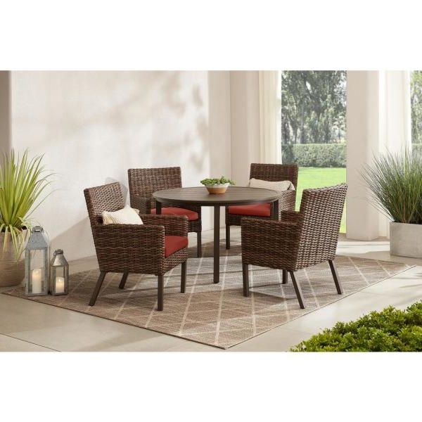 Red 5 Piece Outdoor Dining Sets With Regard To Recent Hampton Bay Braxton Park 5 Piece Black Steel Outdoor Patio Dining Set (View 8 of 15)