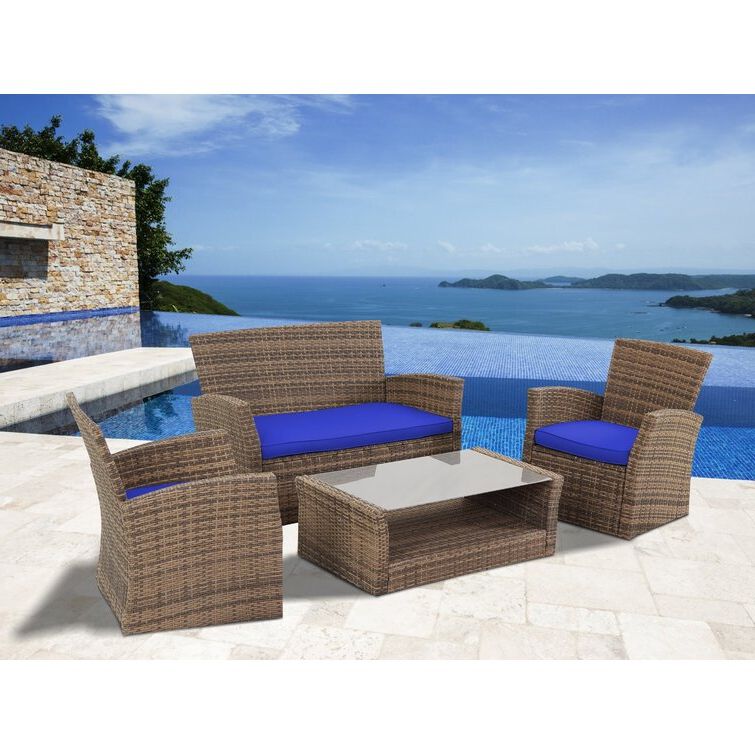 Red Barrel Studio® 4 Piece Pe Wicker/rattan Patio Conversation Sofa Set Throughout Well Known Red Loveseat Outdoor Conversation Sets (View 4 of 15)