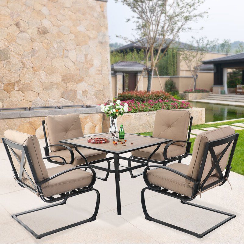 Red Barrel Studio® Keohane Outdoor C Spring 5 Piece Dining Set With For Most Up To Date Red 5 Piece Outdoor Dining Sets (View 2 of 15)