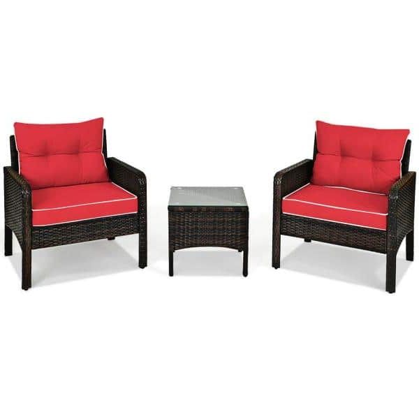 Red Loveseat Outdoor Conversation Sets For Favorite Costway 3 Piece Rattan Wicker Outdoor Patio Conversation Set Sofa Chair (View 5 of 15)